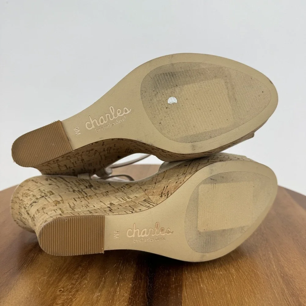New Womens Charles By Charles David‎ Lambert Beige Platform Wedge Sandals Sz 9 M